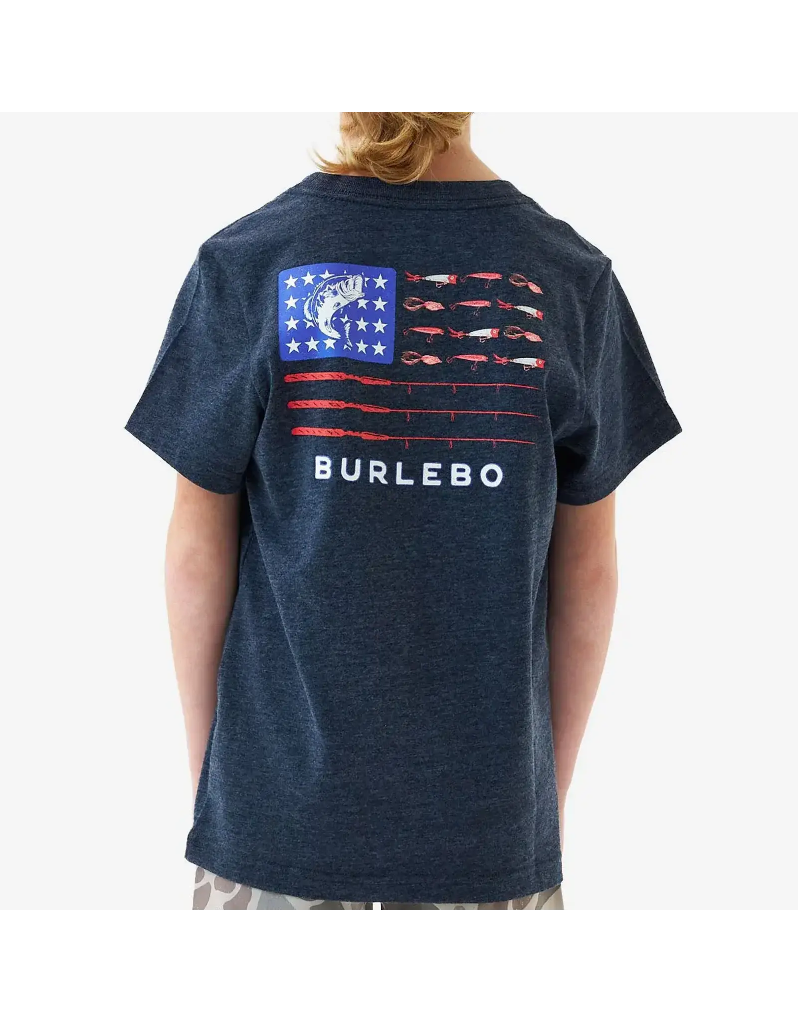 Burlebo Burlebo Youth Short Sleeve Tee - Fishing USA - Heather Navy