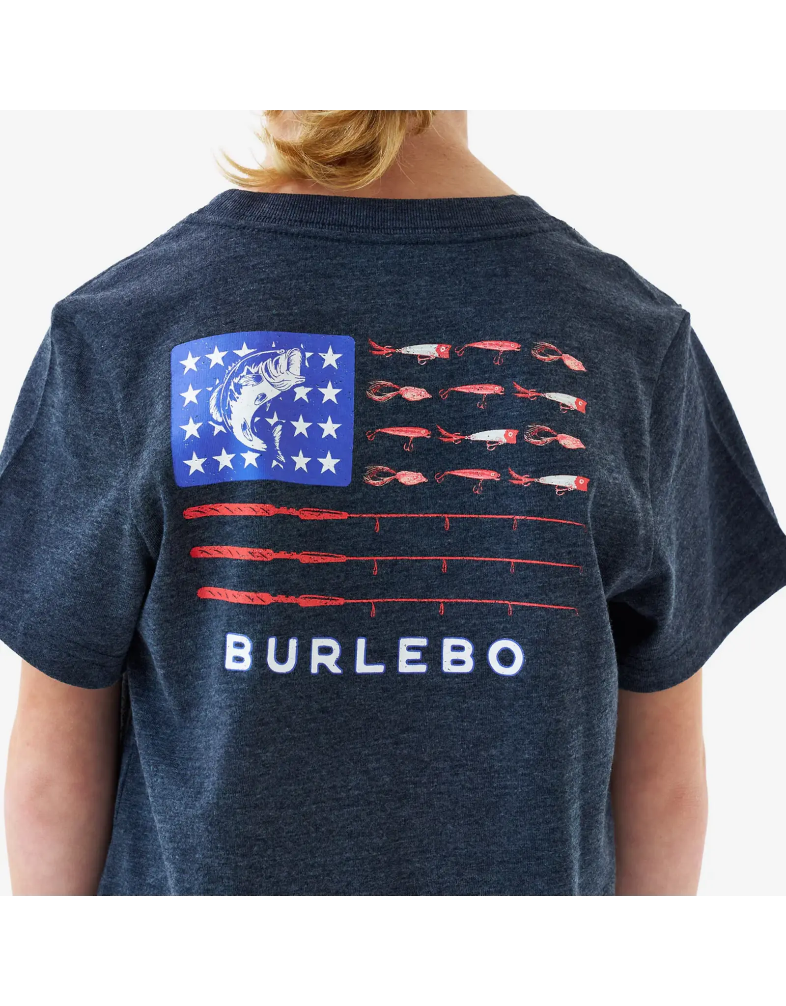 Burlebo Burlebo Youth Short Sleeve Tee - Fishing USA - Heather Navy