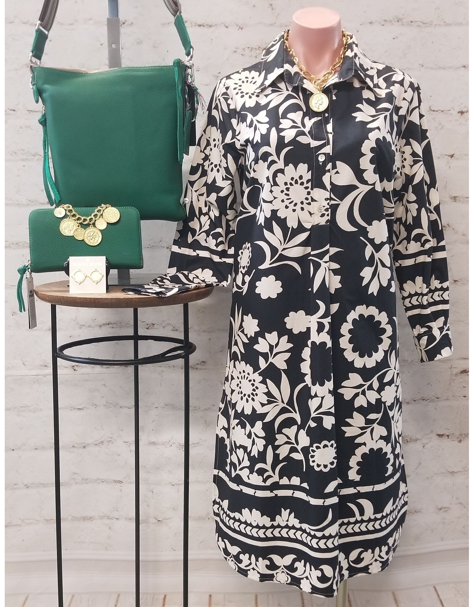 Lucy Printed Cotton Dress Black