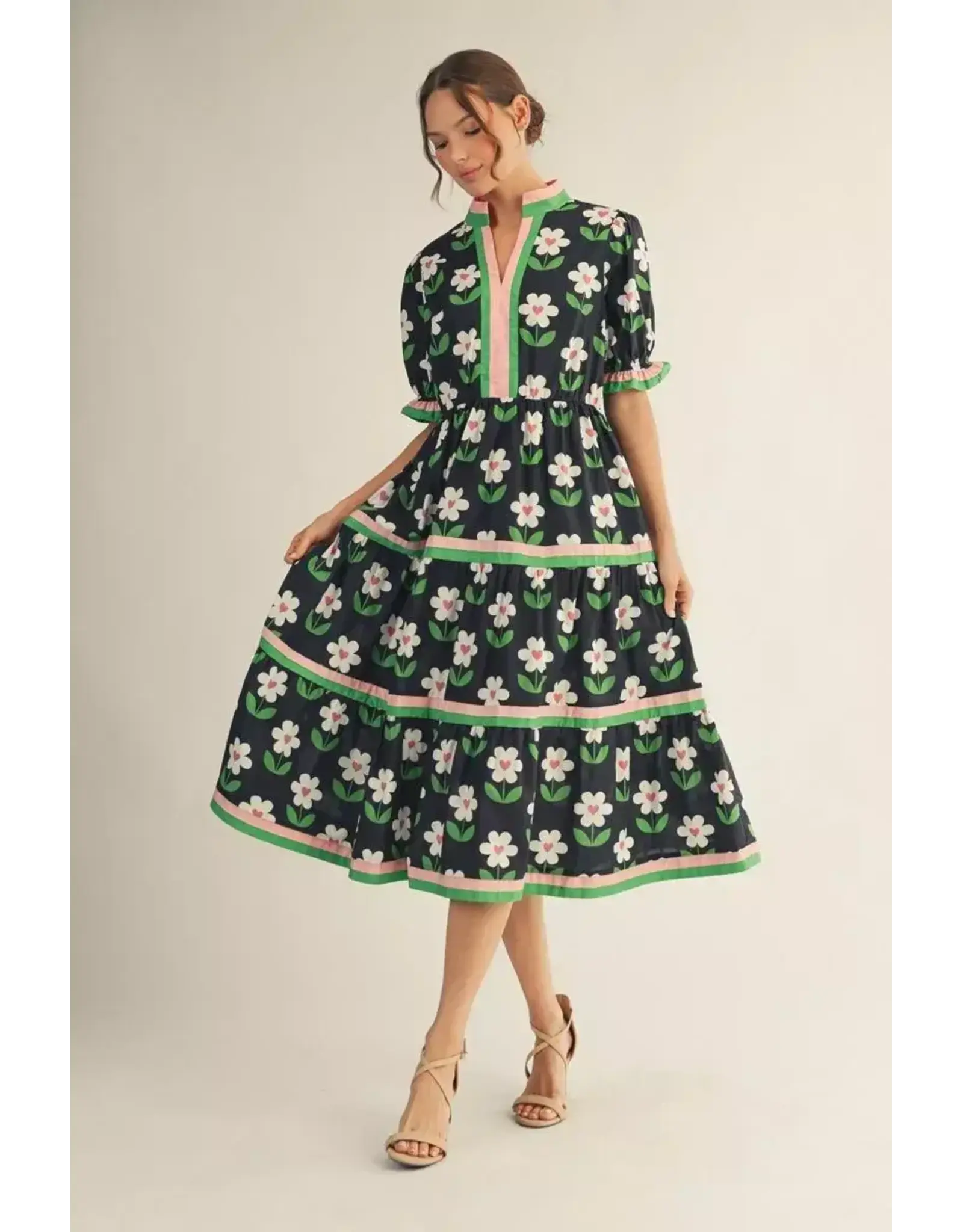 Taisa Black Flower Dress