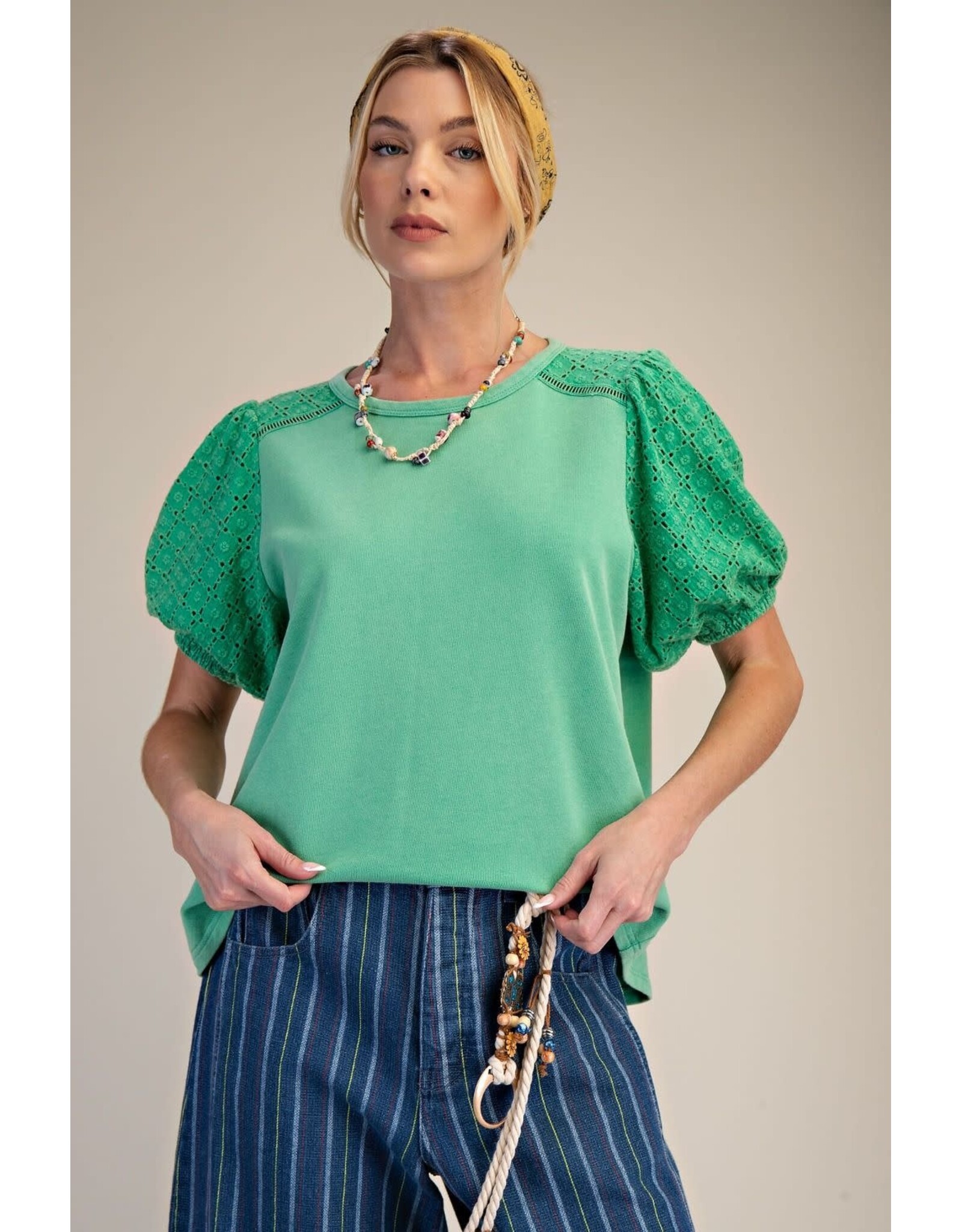 Selah Green Eyelet Sleeve Top