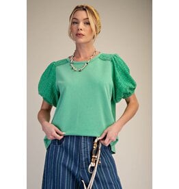 Selah Green Eyelet Sleeve Top