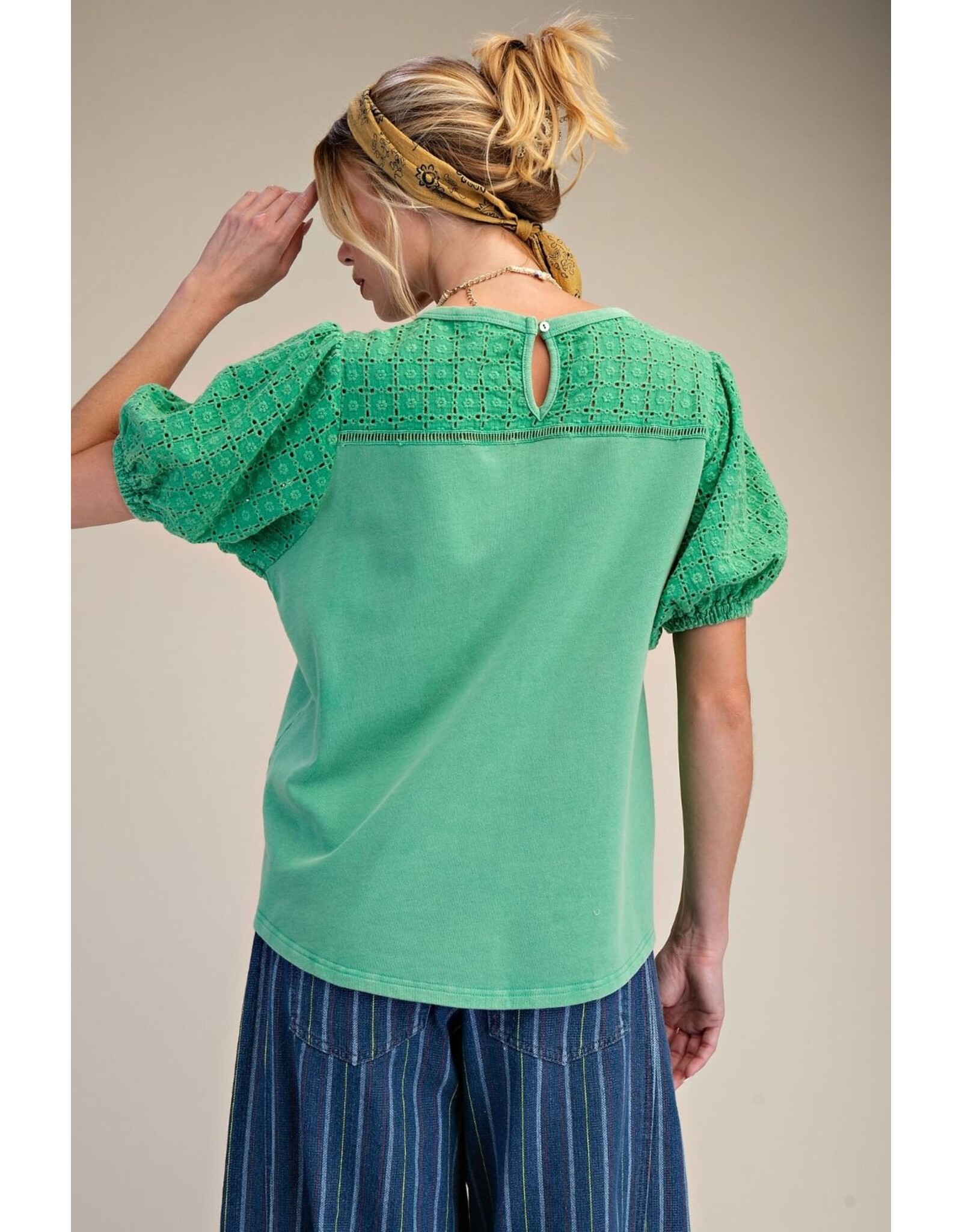 Selah Green Eyelet Sleeve Top