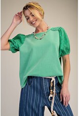 Selah Green Eyelet Sleeve Top