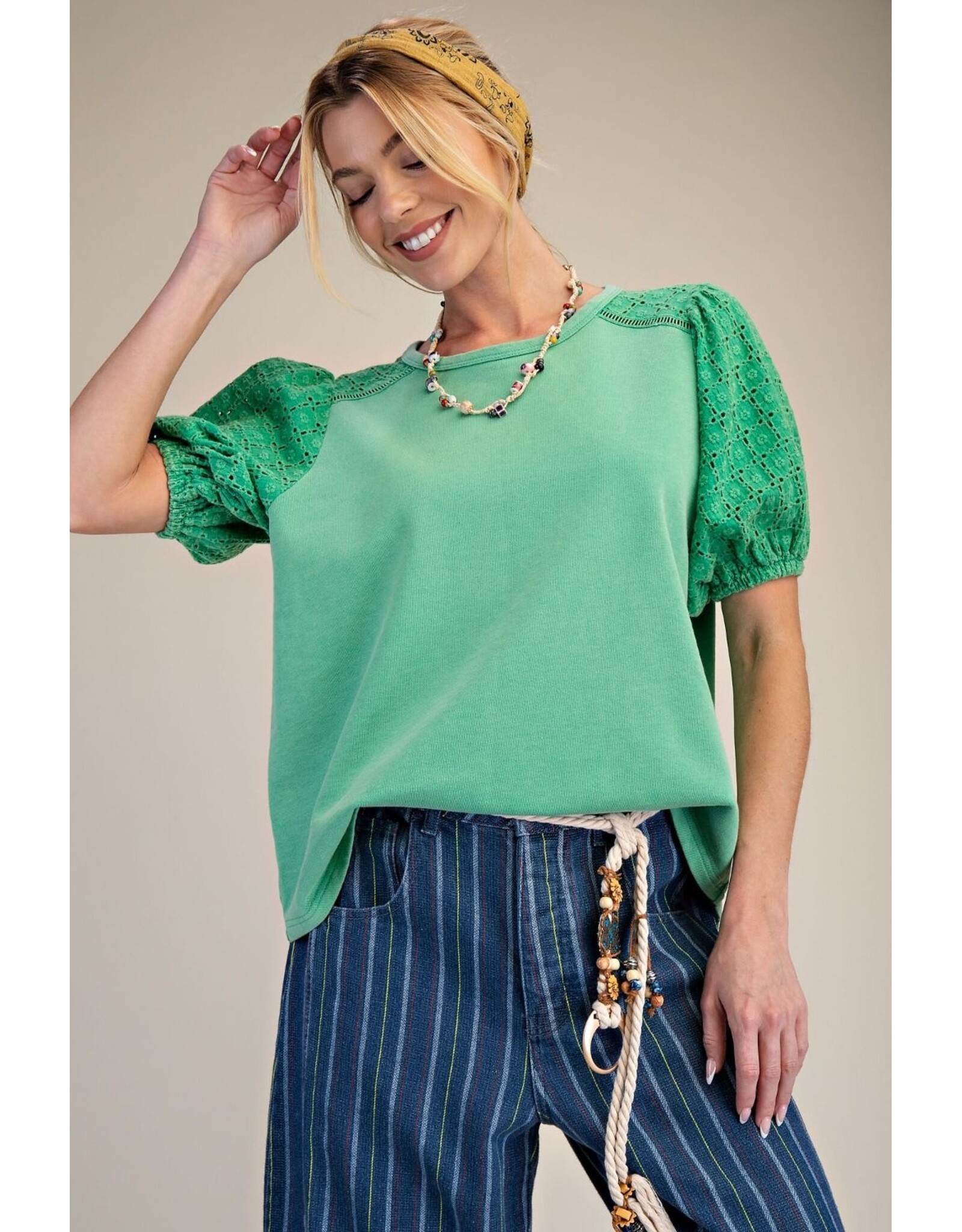 Selah Green Eyelet Sleeve Top
