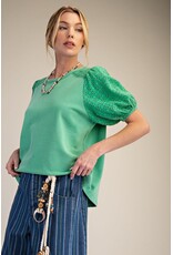 Selah Green Eyelet Sleeve Top
