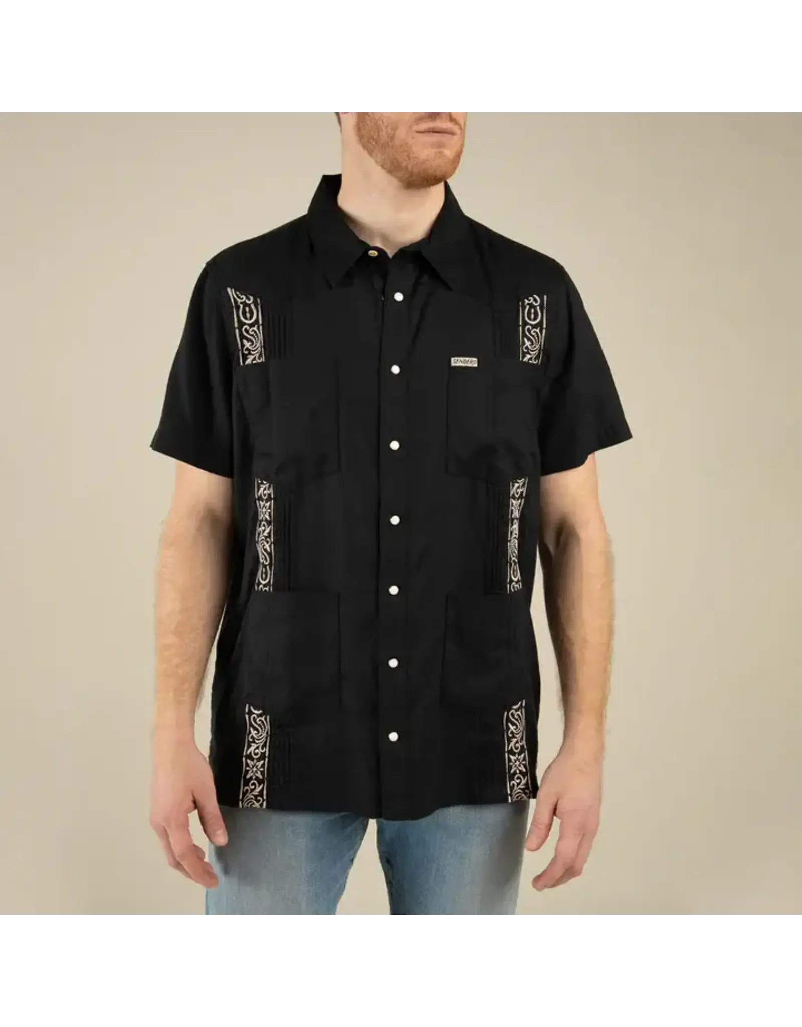 Sendero Caballero Guayabera Short Sleeve Shirt Black