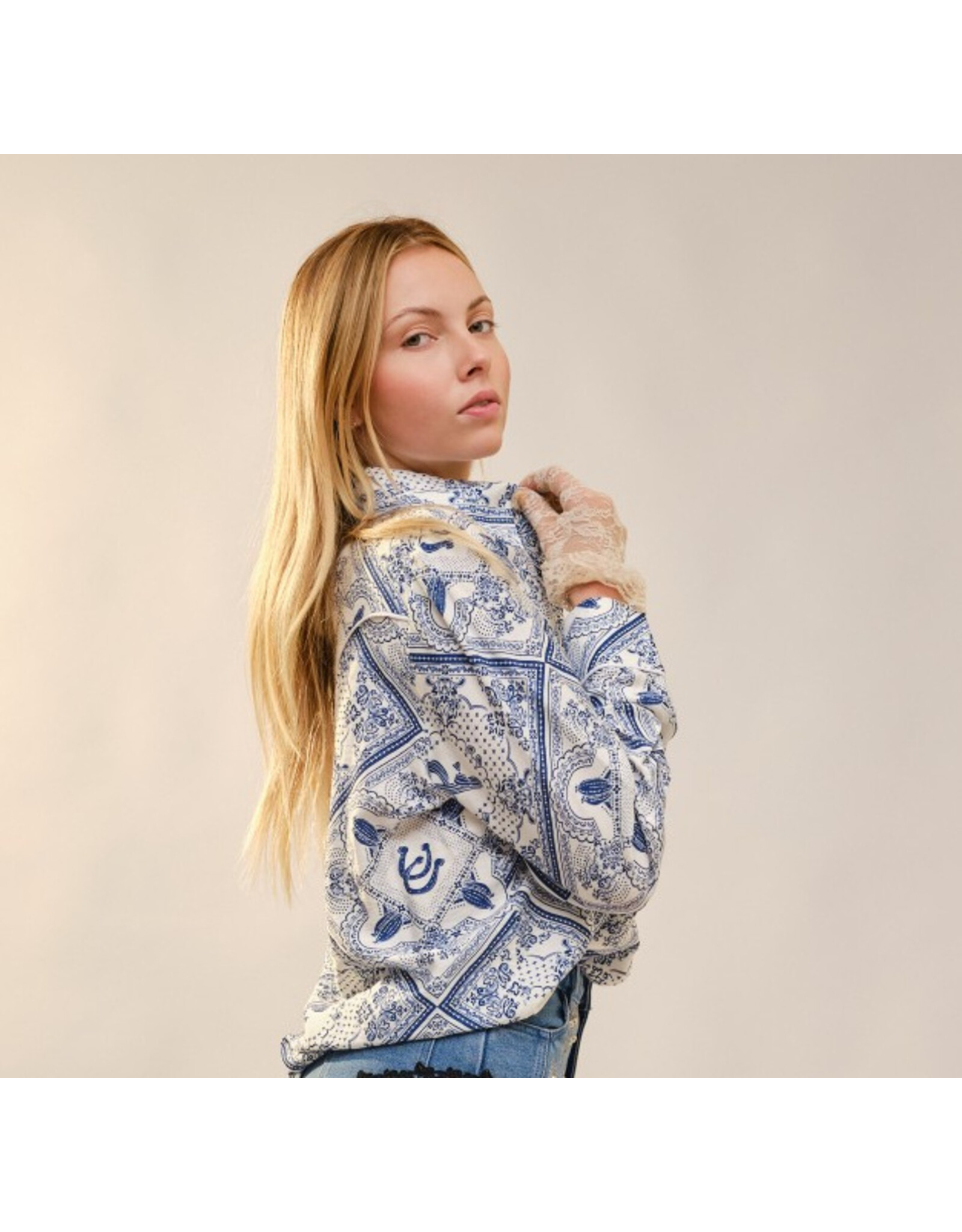 Lainey Western Long Sleeve Blue Button-Up Shirt