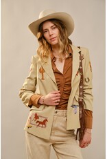 Dally Western Embroidery Ruched Sleeve Taupe Blazer