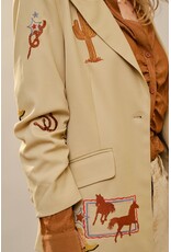 Dally Western Embroidery Ruched Sleeve Taupe Blazer