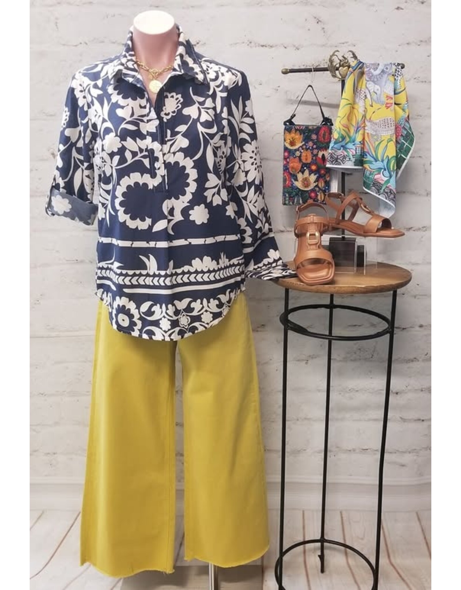 Lilah Printed Cotton Blouse Navy