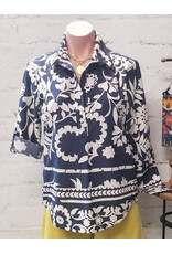 Lilah Printed Cotton Blouse Navy