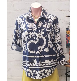 Lilah Printed Cotton Blouse Navy