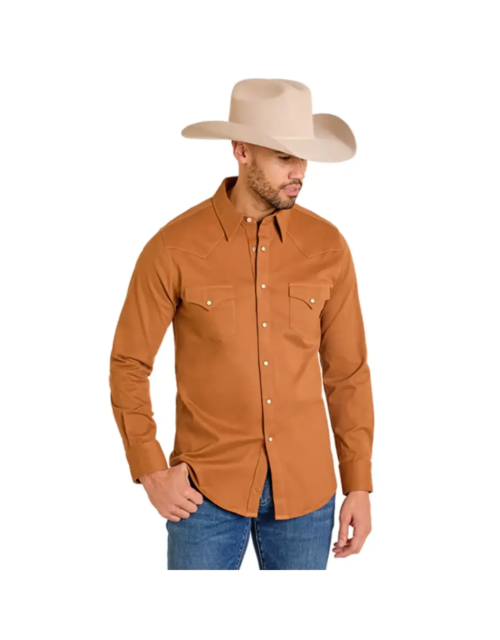 Rock & Roll Denim Rock & Roll Mens Solid Rust Woven Snap Button Shirt