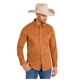 Rock & Roll Denim Rock & Roll Mens Solid Rust Woven Snap Button Shirt