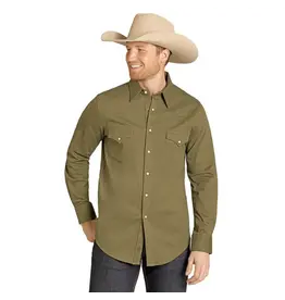 Rock & Roll Denim Rock & Roll Mens Solid Olive Woven Snap Shirt