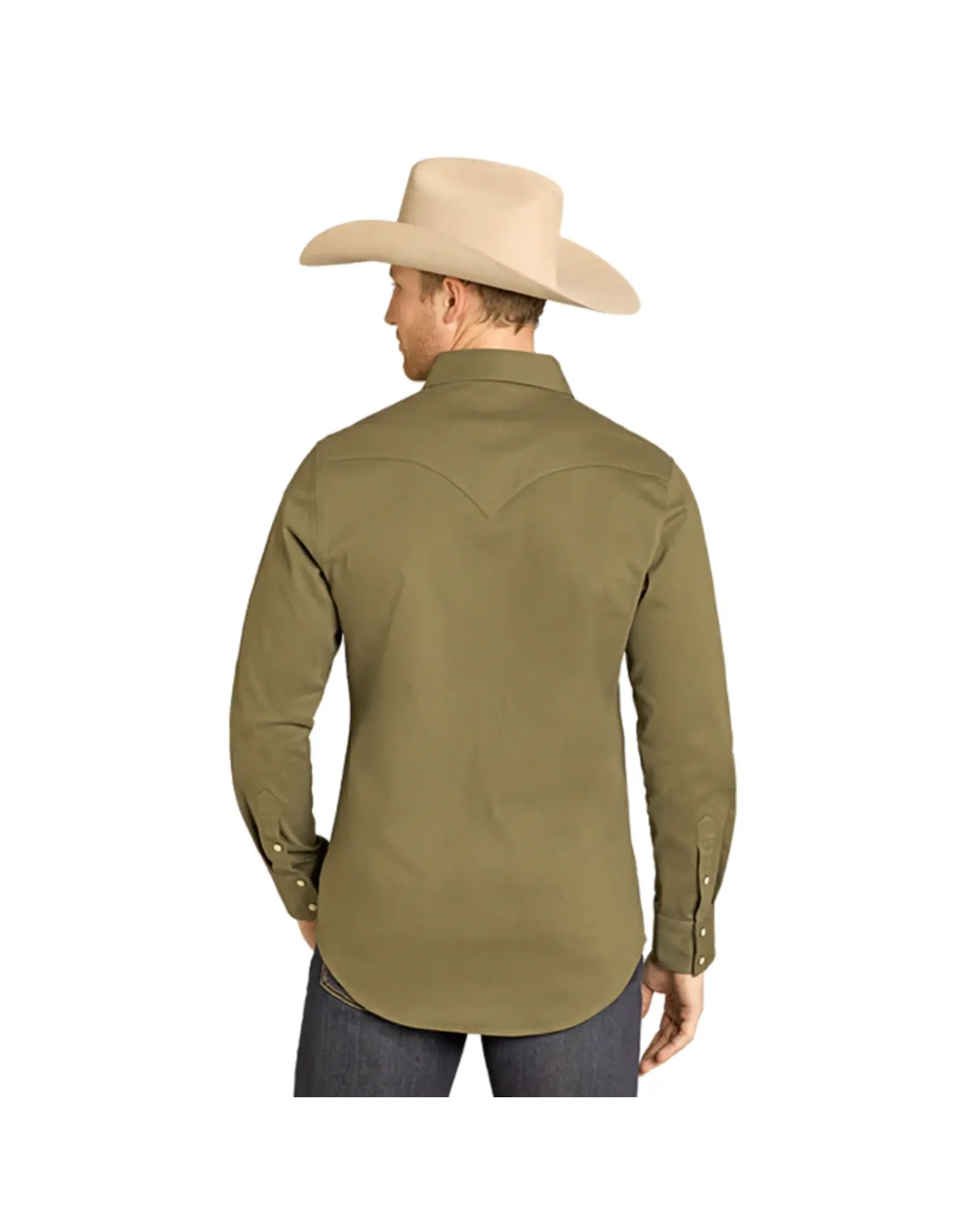 Rock & Roll Denim Rock & Roll Mens Solid Olive Woven Snap Shirt