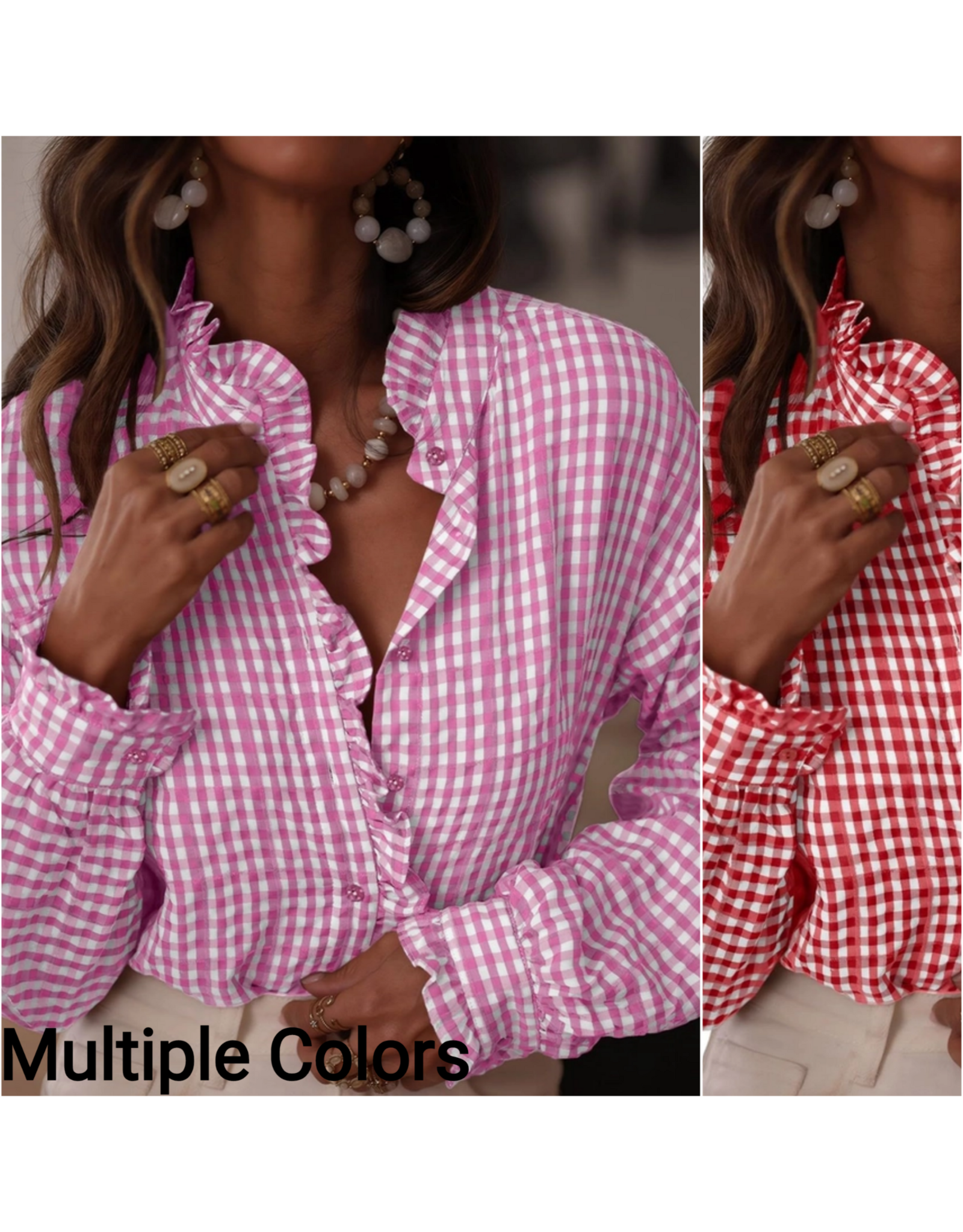 Randa Gingham Ruffle Trim  Shirt
