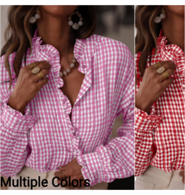Randa Gingham Ruffle Trim  Shirt