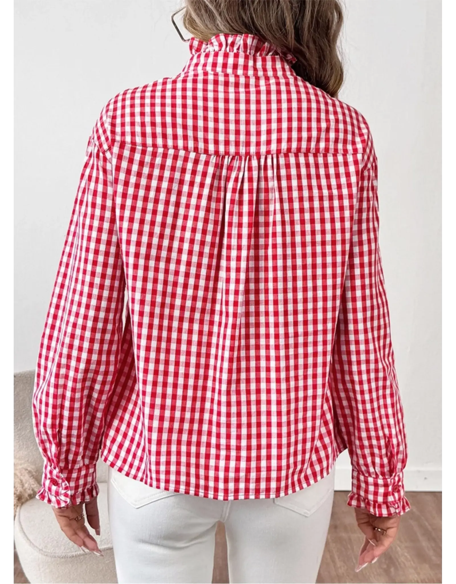 Randa Gingham Ruffle Trim  Shirt
