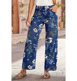 Francis Floral Print Staight Leg Blue Jeans