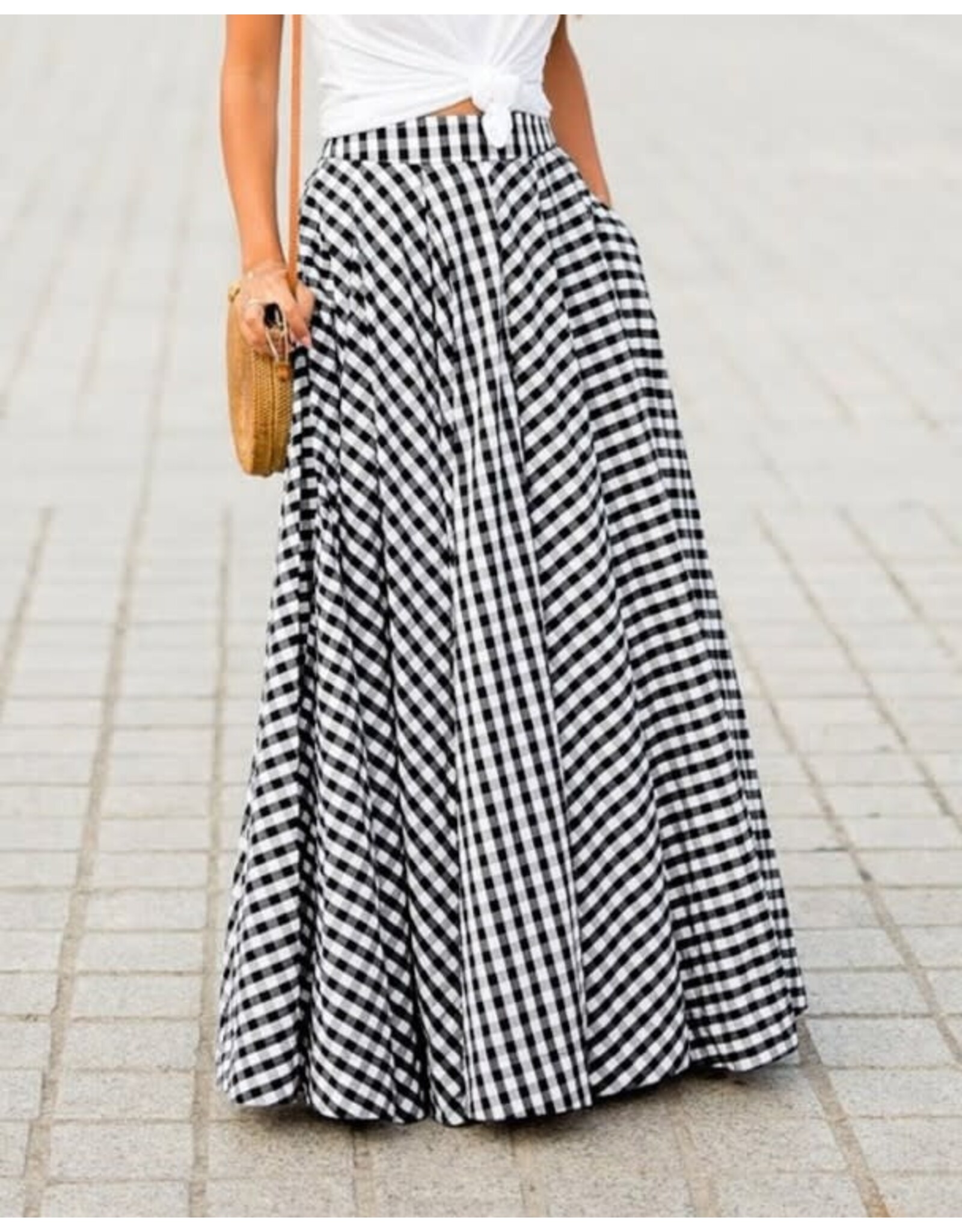 Bellah Black Gingham Maxi Skirt
