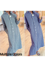 Georgette Gingham Long Maxi Shirt Dress