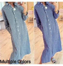 Georgette Gingham Long Maxi Shirt Dress