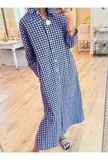 Georgette Gingham Long Maxi Shirt Dress