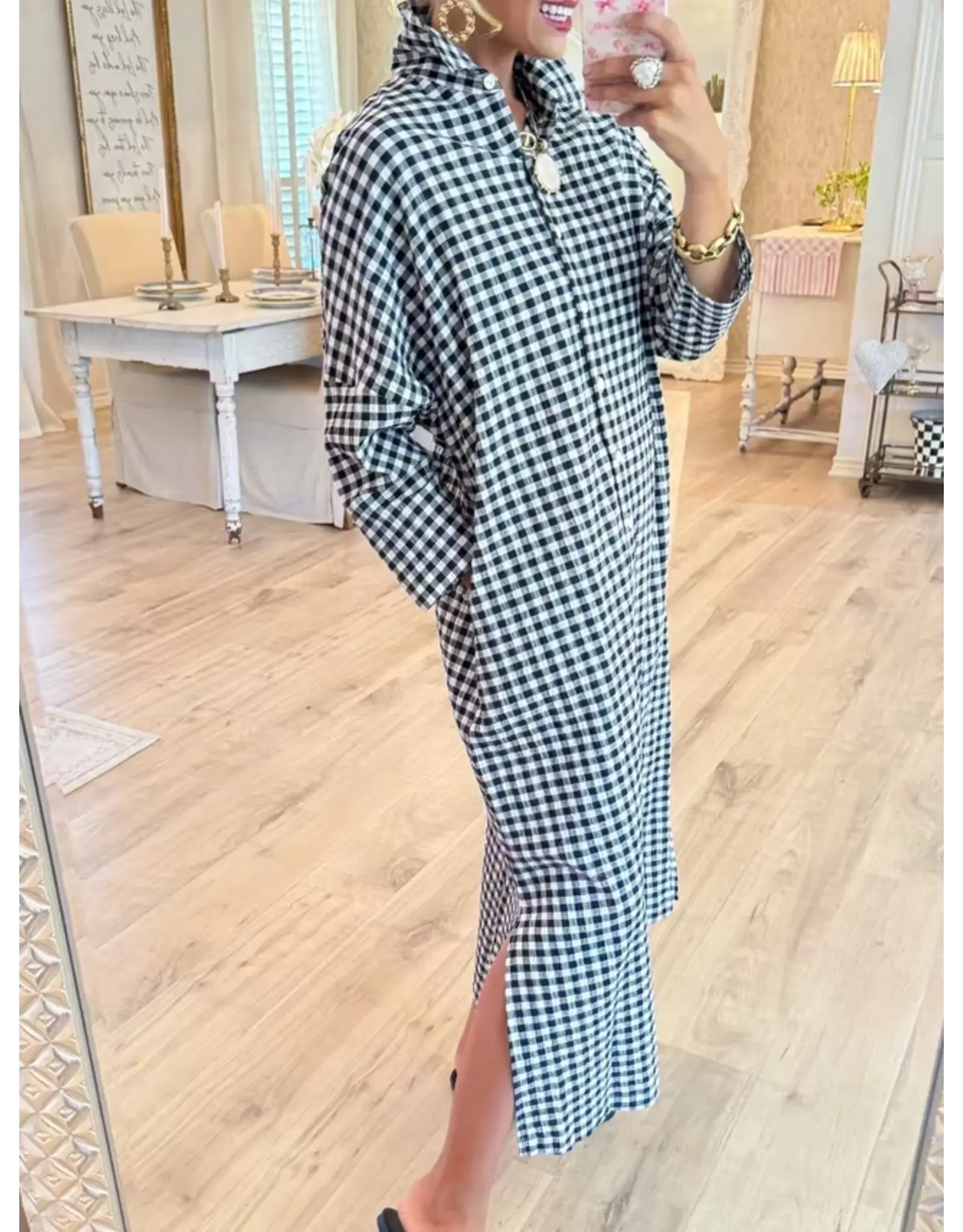 Georgette Gingham Long Maxi Shirt Dress