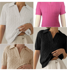 Caitlin Cable Knit Short Sleeve Sweater