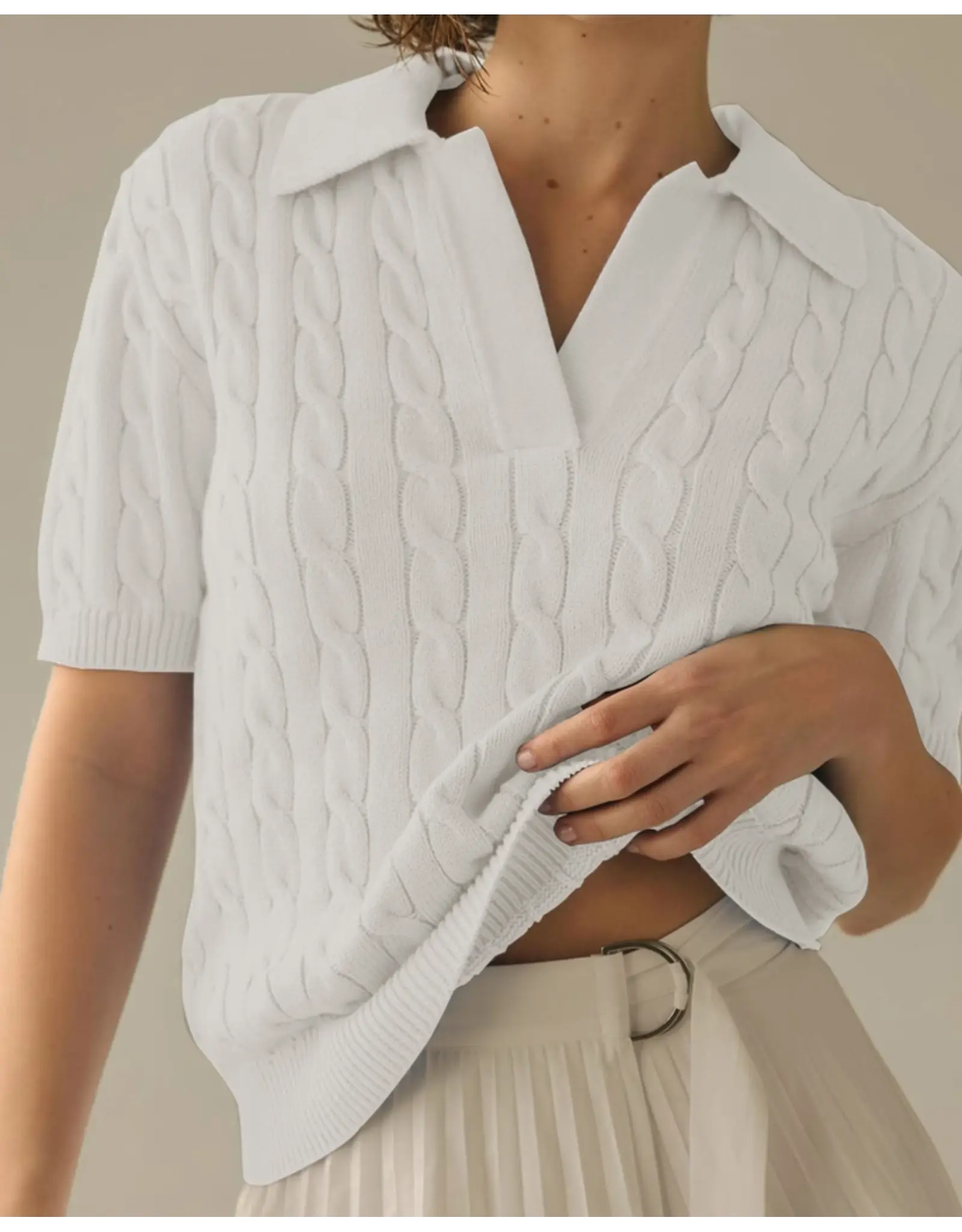 Caitlin Cable Knit Short Sleeve Sweater