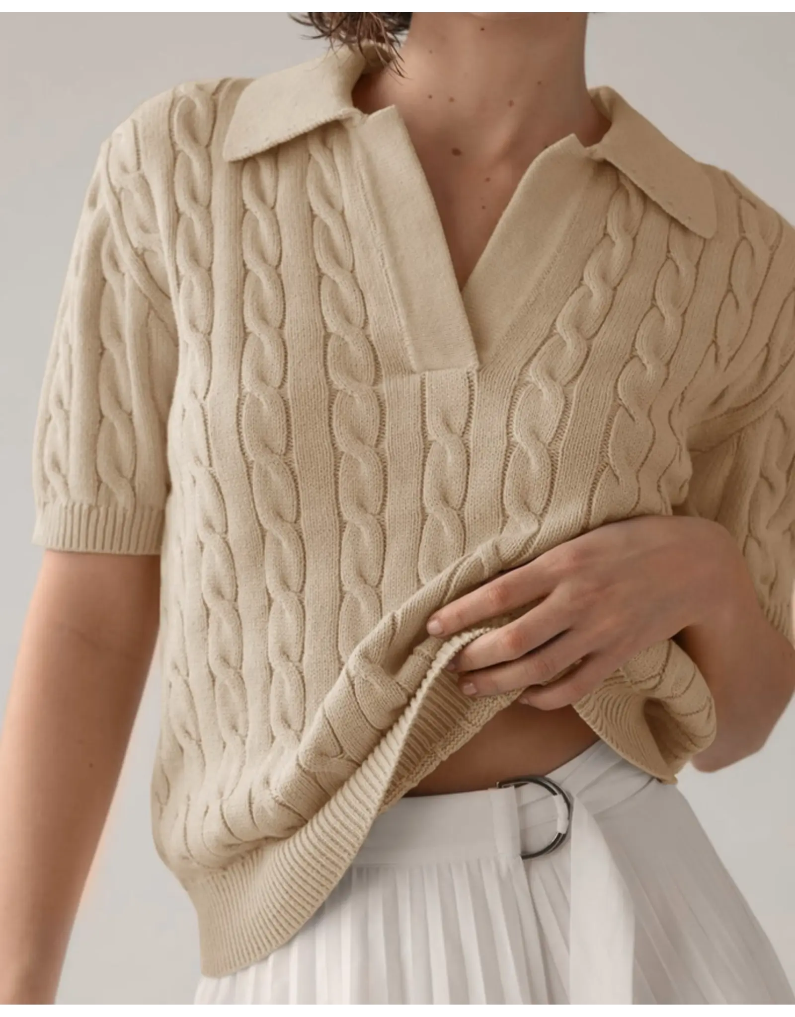 Caitlin Cable Knit Short Sleeve Sweater