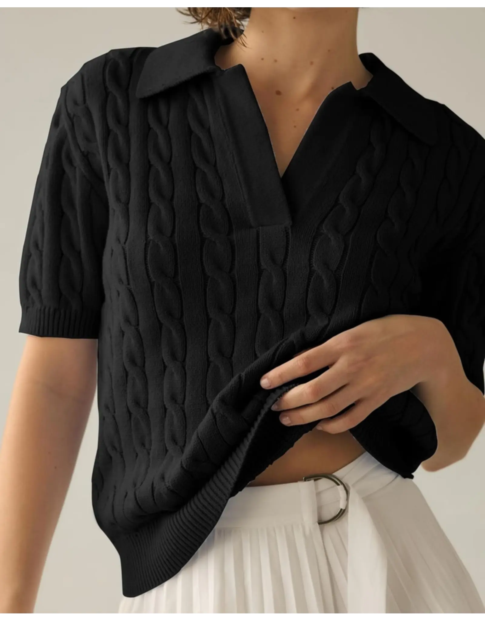 Caitlin Cable Knit Short Sleeve Sweater