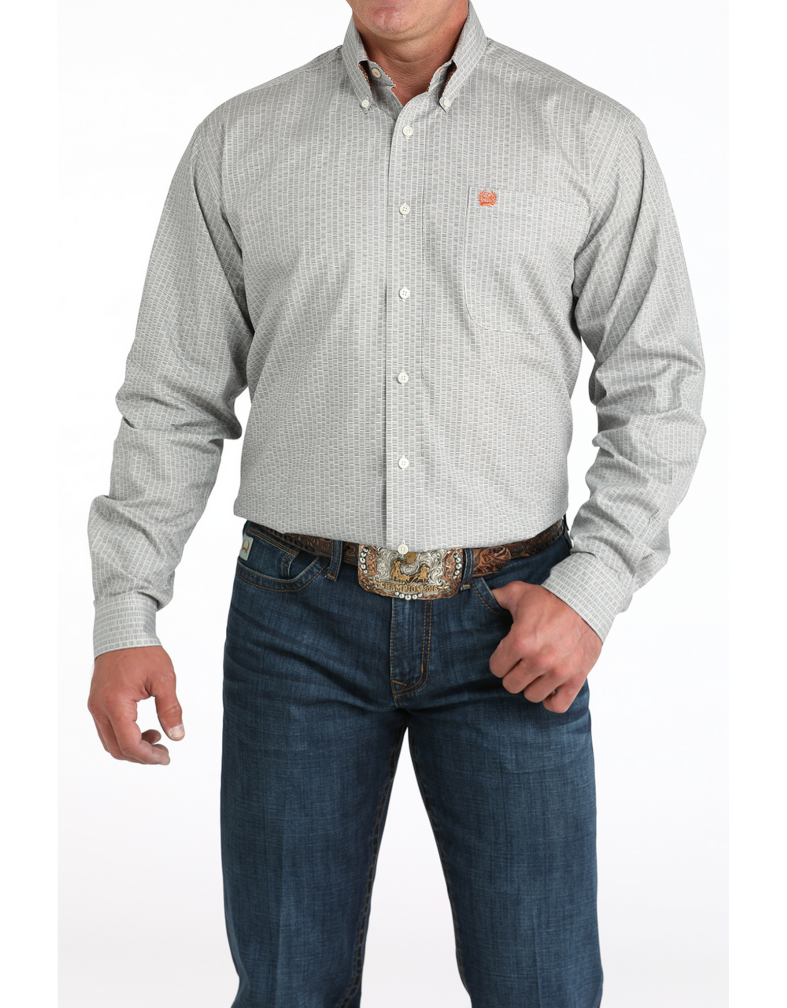 Cinch Cinch Men's Long Sleeve Cream Print Shirt