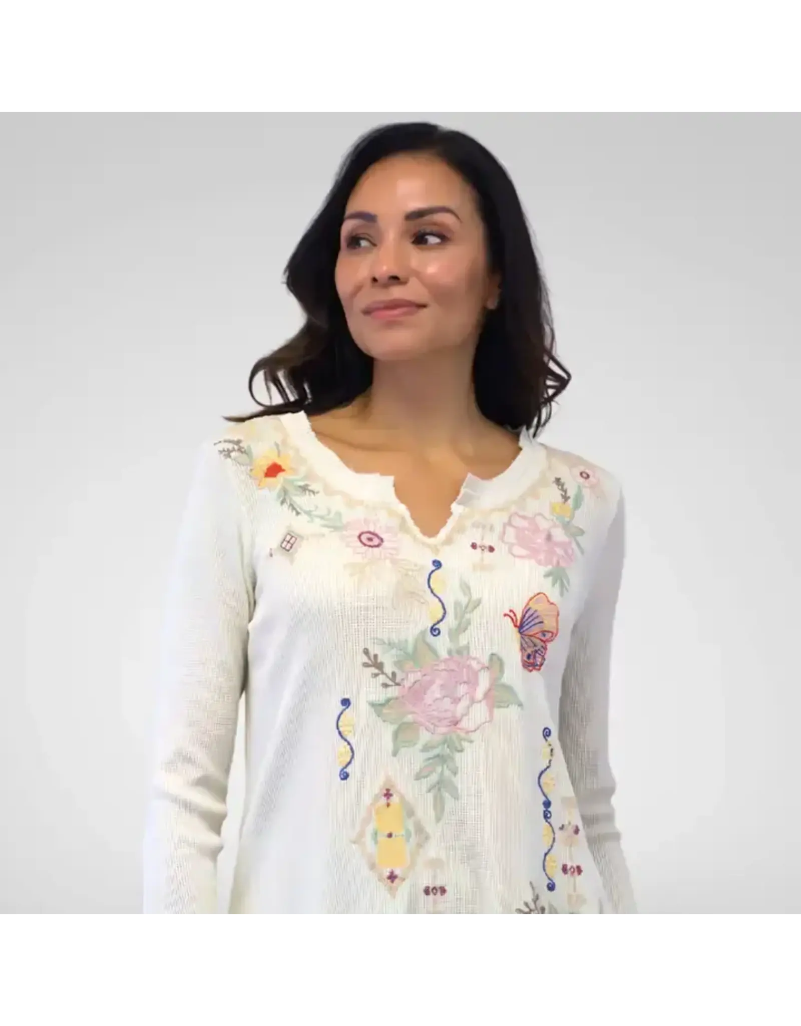 Caite Desiree Embroidered Top Ivory