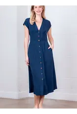 Nicole Navy Button Down A-Line Midi Dress