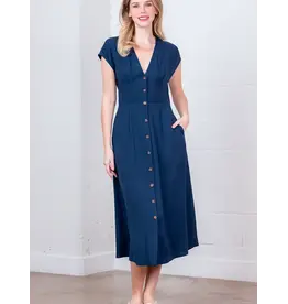 Nicole Navy Button Down A-Line Midi Dress