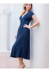 Nicole Navy Button Down A-Line Midi Dress