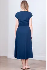 Nicole Navy Button Down A-Line Midi Dress