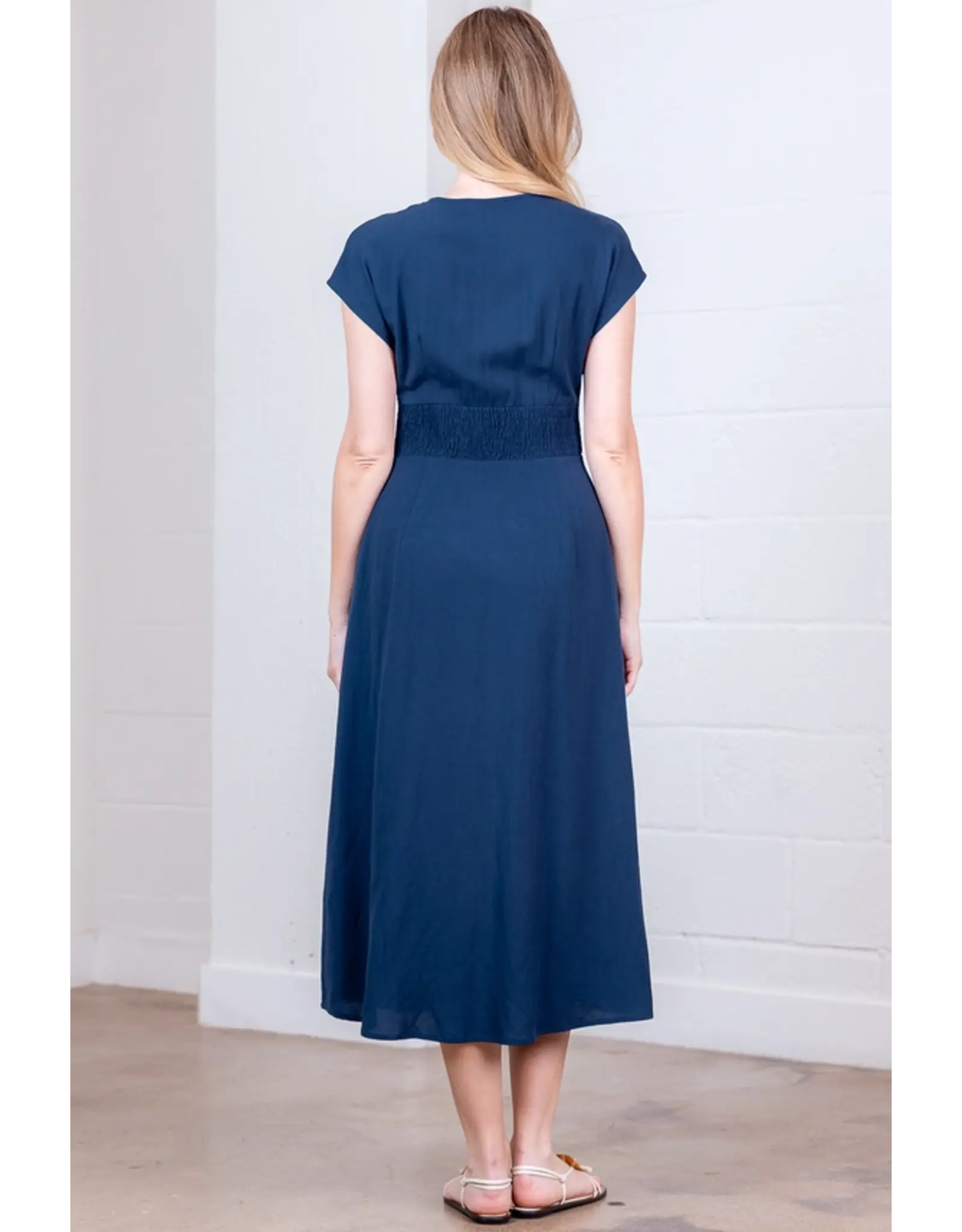 Nicole Navy Button Down A-Line Midi Dress