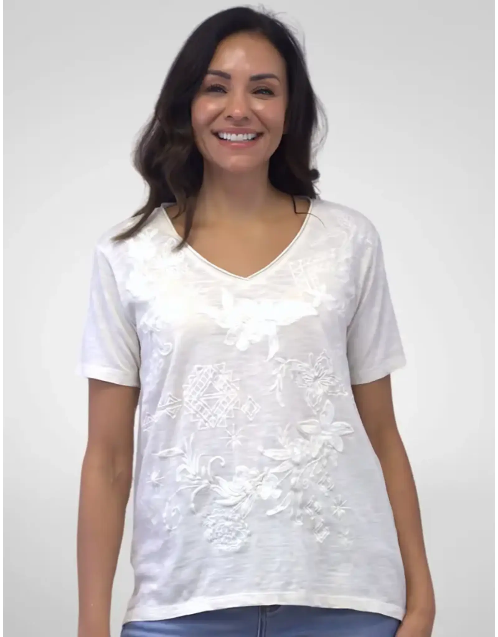 Caite Marya Embroidered Ivory Tee