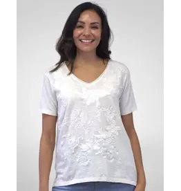 Caite Marya Embroidered Ivory Tee