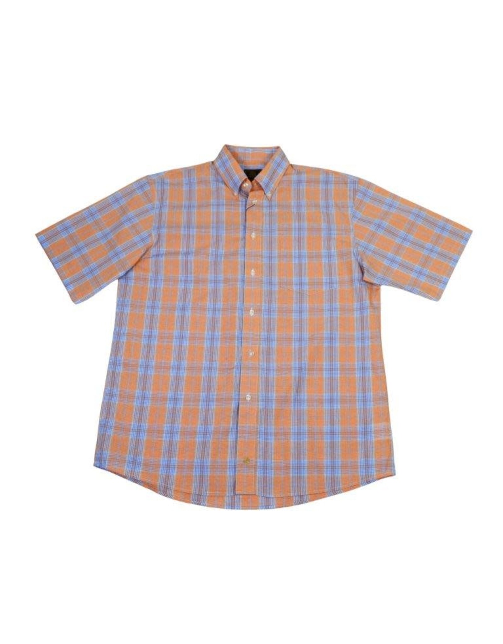 Mens Short Sleeve Plaid Orange/Blue Shirt