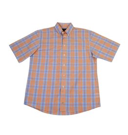 Mens Short Sleeve Plaid Orange/Blue Shirt