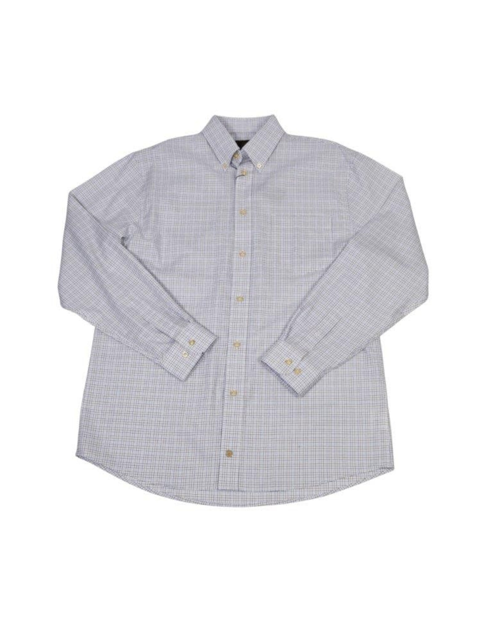 Mens Long Sleeve Mini Check White/Tan/Blue Shirt