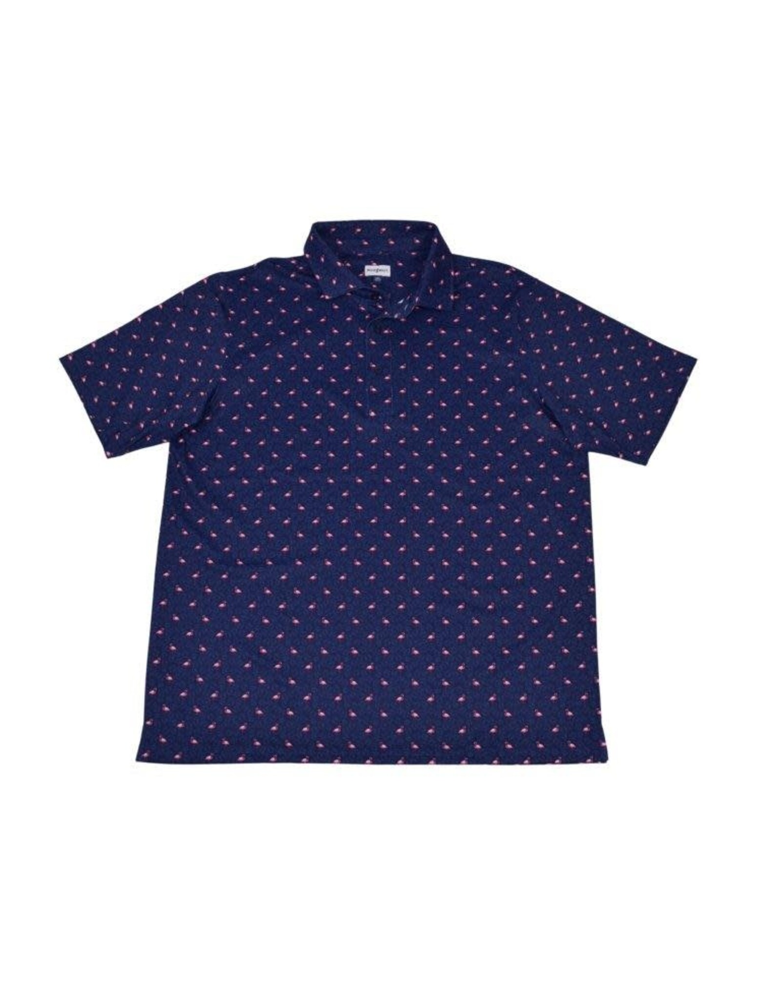 Mens Flamingo Print Polo Navy