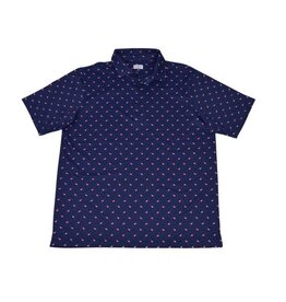 Mens Flamingo Print Polo Navy