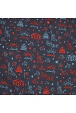 Mens Lady Liberty Print Polo Navy