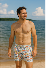 Tropical Fish Printed Swim Trunks White Multi